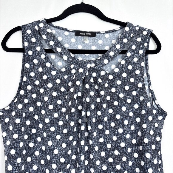Nine West Sleeveless Polka Dot Blouse Women’s Large Navy/Black White Retro Chic - Picture 3 of 14